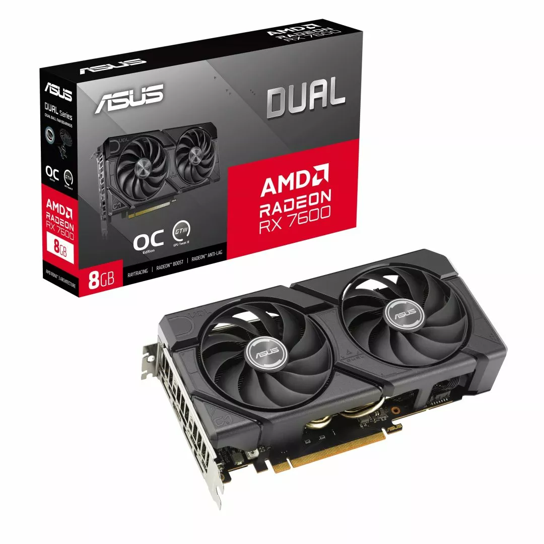 VGA ASUS AMD RX 7600 8GB GDDR6 - DUAL-RX7600-O8G-EVO